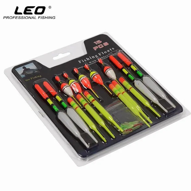LEO  15pcs/set Plastic Fishing Float Tube Buoy  Bobber with Rubber Connector Tackle Accessories - Memoriex 