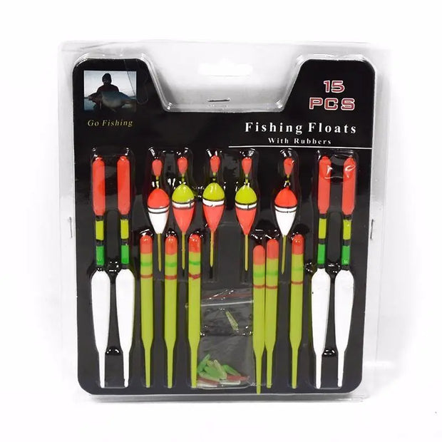 LEO  15pcs/set Plastic Fishing Float Tube Buoy  Bobber with Rubber Connector Tackle Accessories - Memoriex 