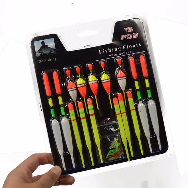 LEO  15pcs/set Plastic Fishing Float Tube Buoy  Bobber with Rubber Connector Tackle Accessories - Memoriex 