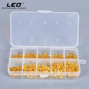 LEO 500pcs/box Multiple Sizes Golden Fishing Hooks Anti-corrosion Flat Head Barbed - Memoriex 