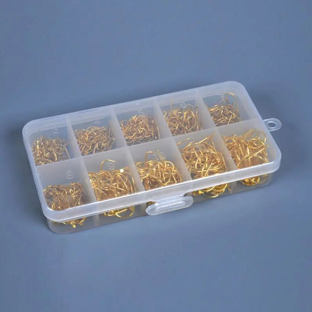 LEO 500pcs/box Multiple Sizes Golden Fishing Hooks Anti-corrosion Flat Head Barbed - Memoriex 