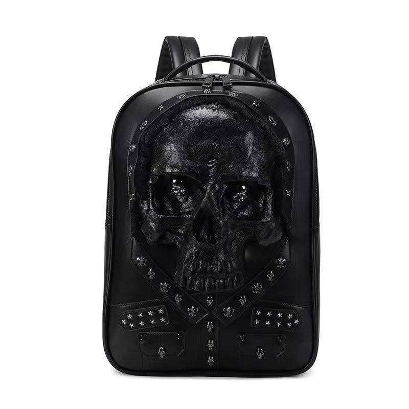 3D Skull Backpack,Studded Skull, With Hair Large Laptop Backpack-1