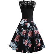 Lace Stitching Sleeveless Hot-selling Floral-print Retro Dress - Memoriex 