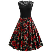 Lace Stitching Sleeveless Hot-selling Floral-print Retro Dress - Memoriex 