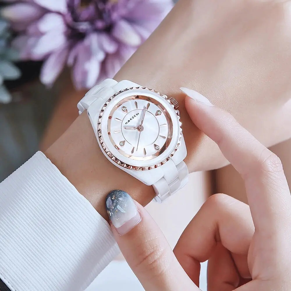 NAKZEN Ladies Ceramic Quartz Watch Women New Fashion Analog Waterproof Diamond Wristwatches For Gifts Clock Relojes Mujer-1