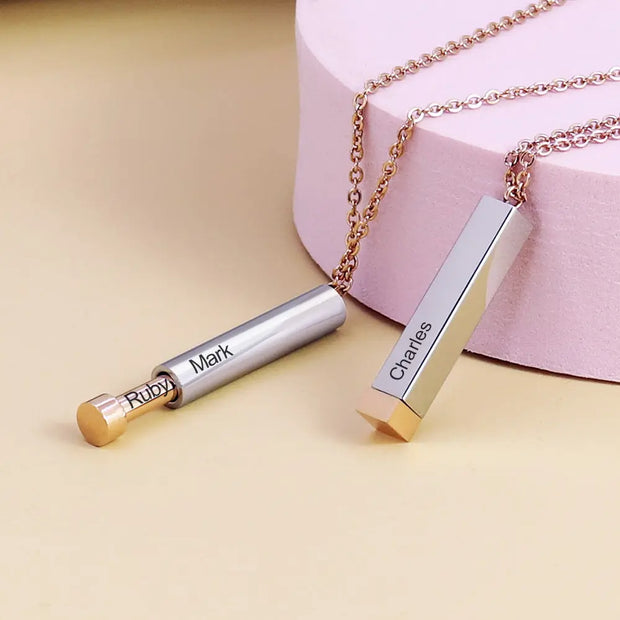 Ladies Double Layer Stereo Stick Necklace Clavicle Necklace Can Lettering Mother's Day Gift Titanium Steel Pendant - Memoriex 