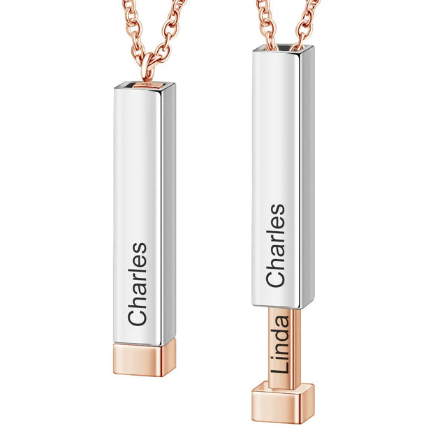 Ladies Double Layer Stereo Stick Necklace Clavicle Necklace Can Lettering Mother's Day Gift Titanium Steel Pendant - Memoriex 