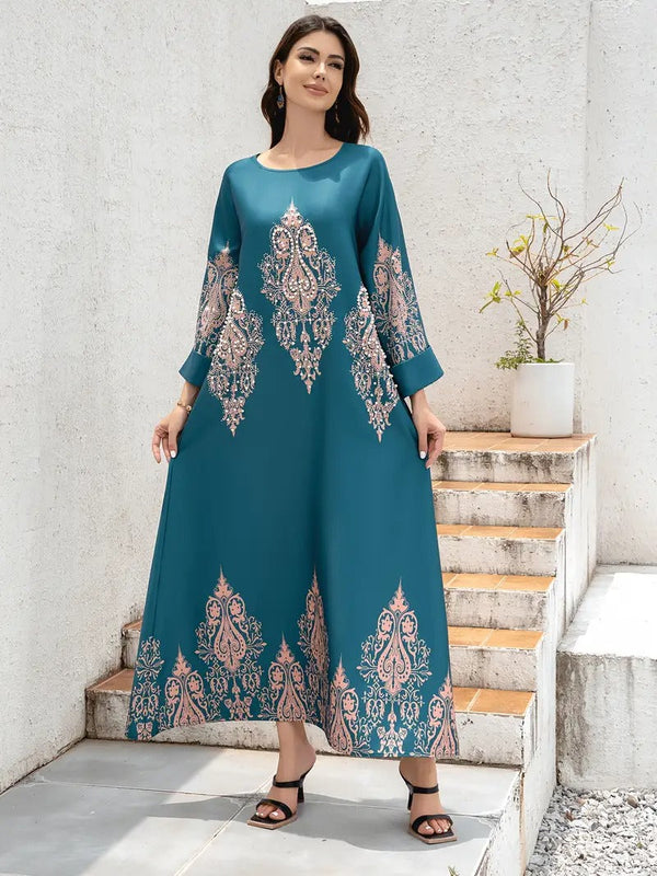 Ladies Middle East Abaya Abaya - Flower Printed Long Robe - Memoriex 