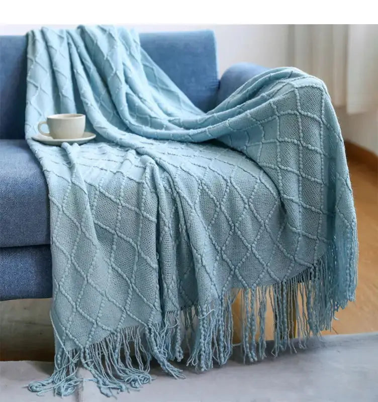 Lake Blue Knitted Throw Blanket-0