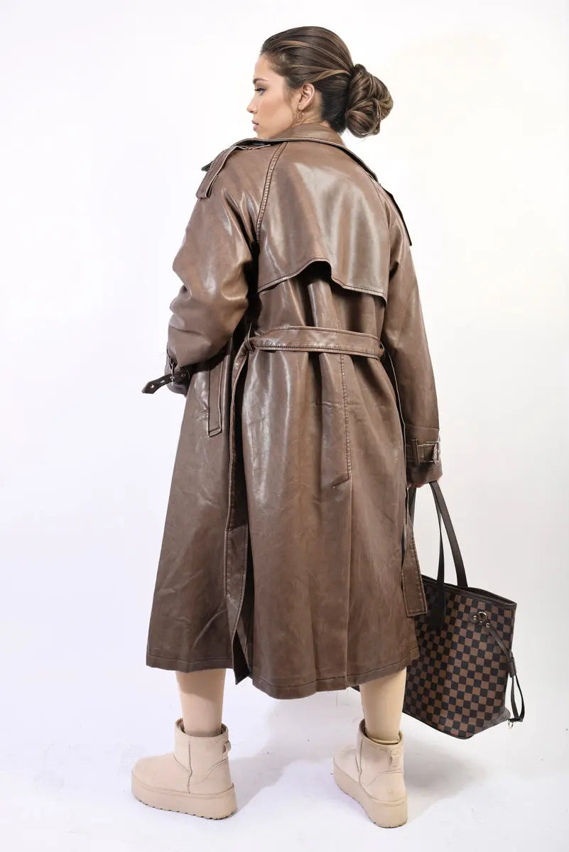 Lapel Neck Belted Trench Coat Jacket - Memoriex 