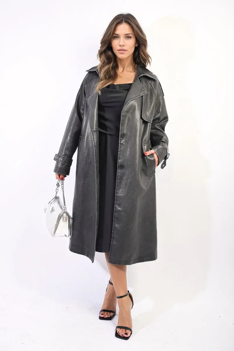 Lapel Neck Belted Trench Coat Jacket - Memoriex 