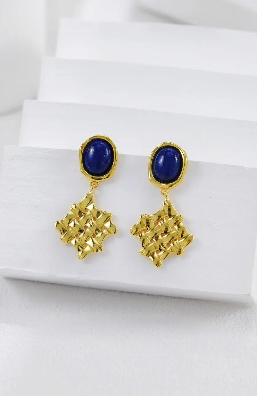 Lapis Lazuli Braided Earrings-2