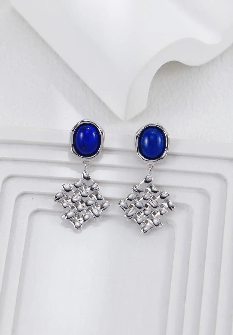 Lapis Lazuli Braided Earrings-3