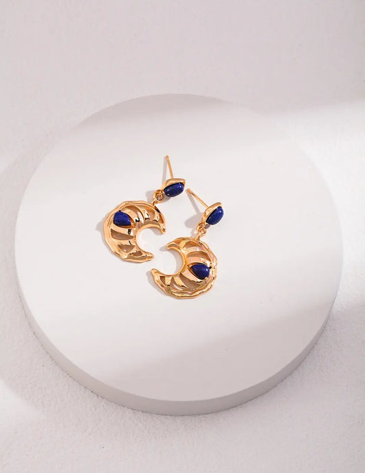 Lapis Lazuli Crescent Moon Hollow Earrings-0