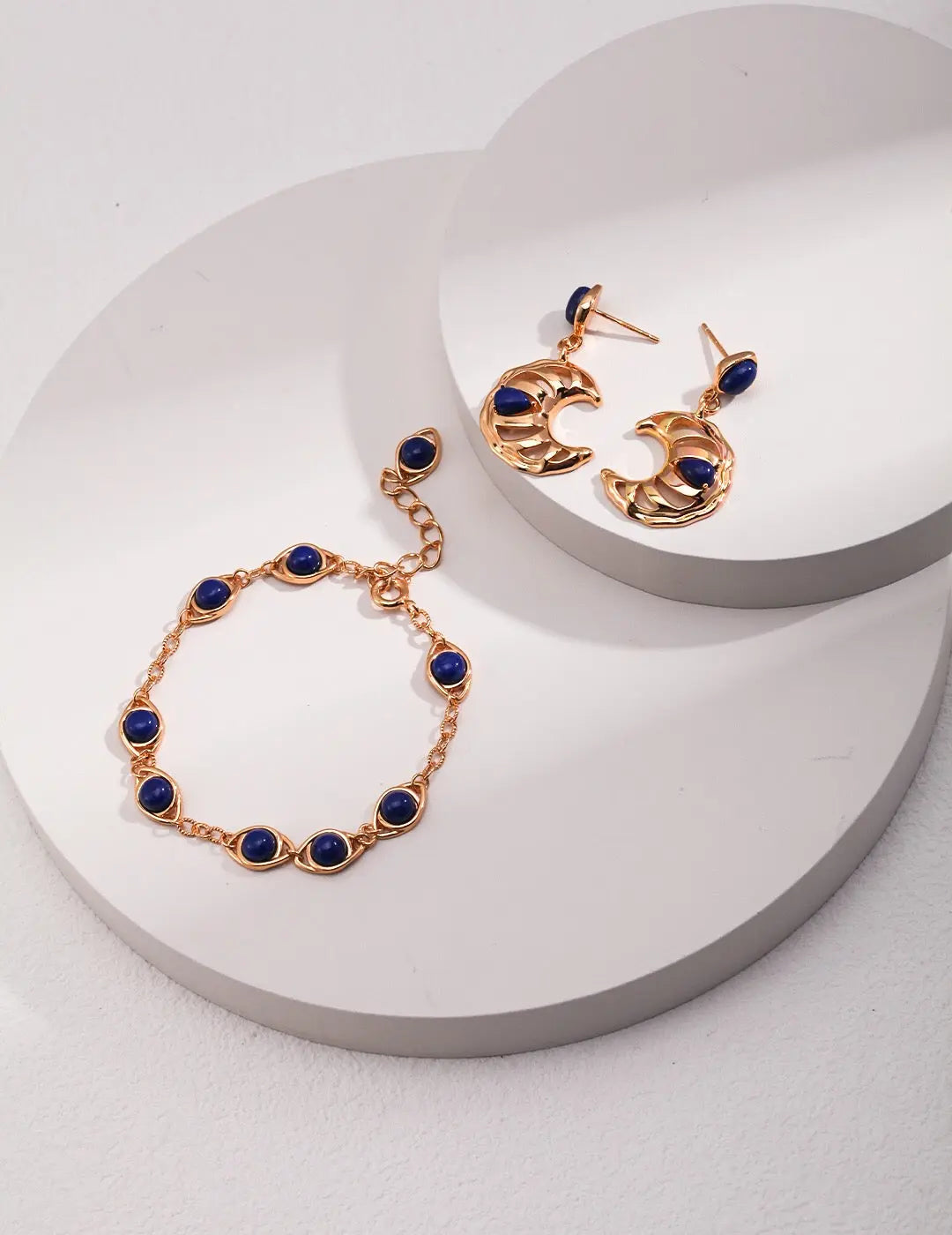 Lapis Lazuli Crescent Moon Hollow Earrings-1