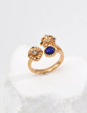 Lapis Lazuli Vintage Cross and Daisy Ring-0