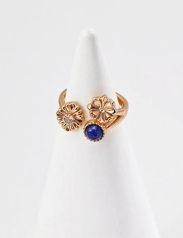 Lapis Lazuli Vintage Cross and Daisy Ring-1