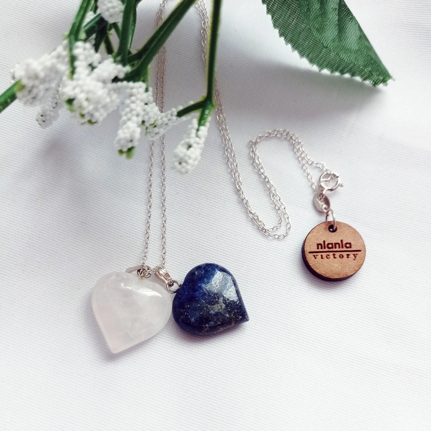 Lapis Lazuli and Rose Quartz Hearts Necklace - Memoriex