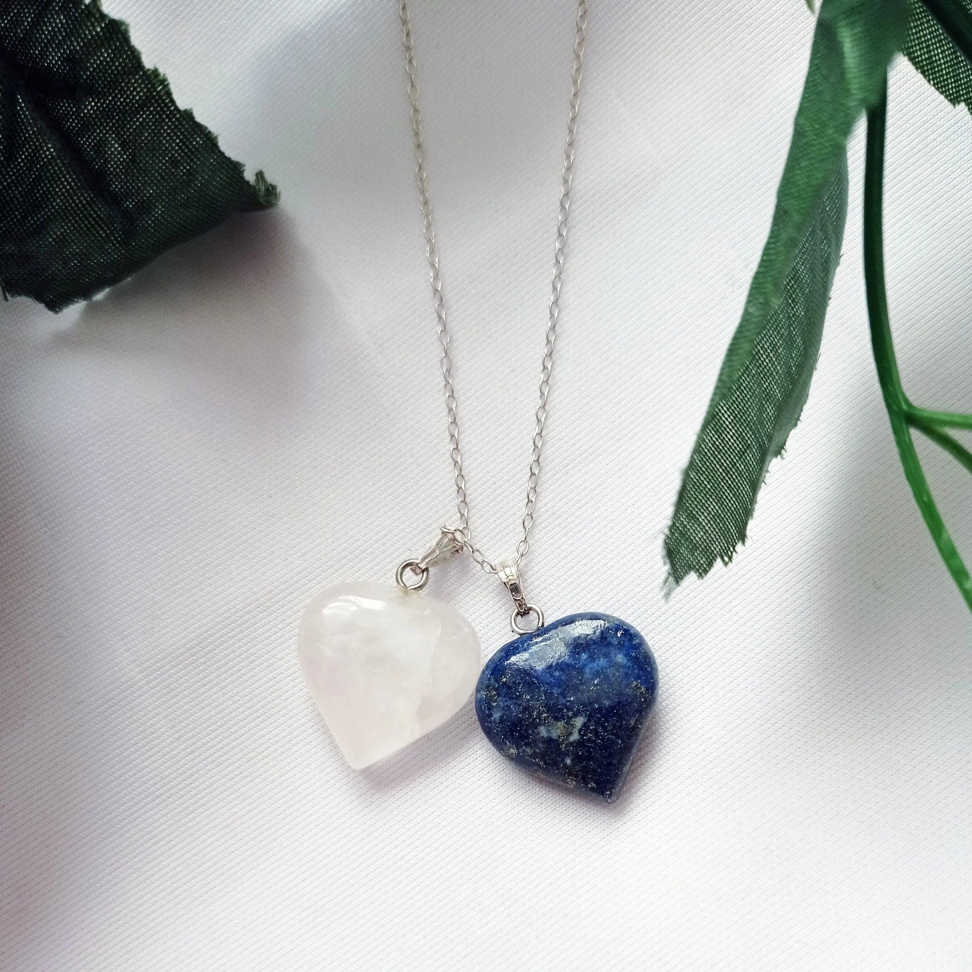 Lapis Lazuli and Rose Quartz Hearts Necklace - Memoriex