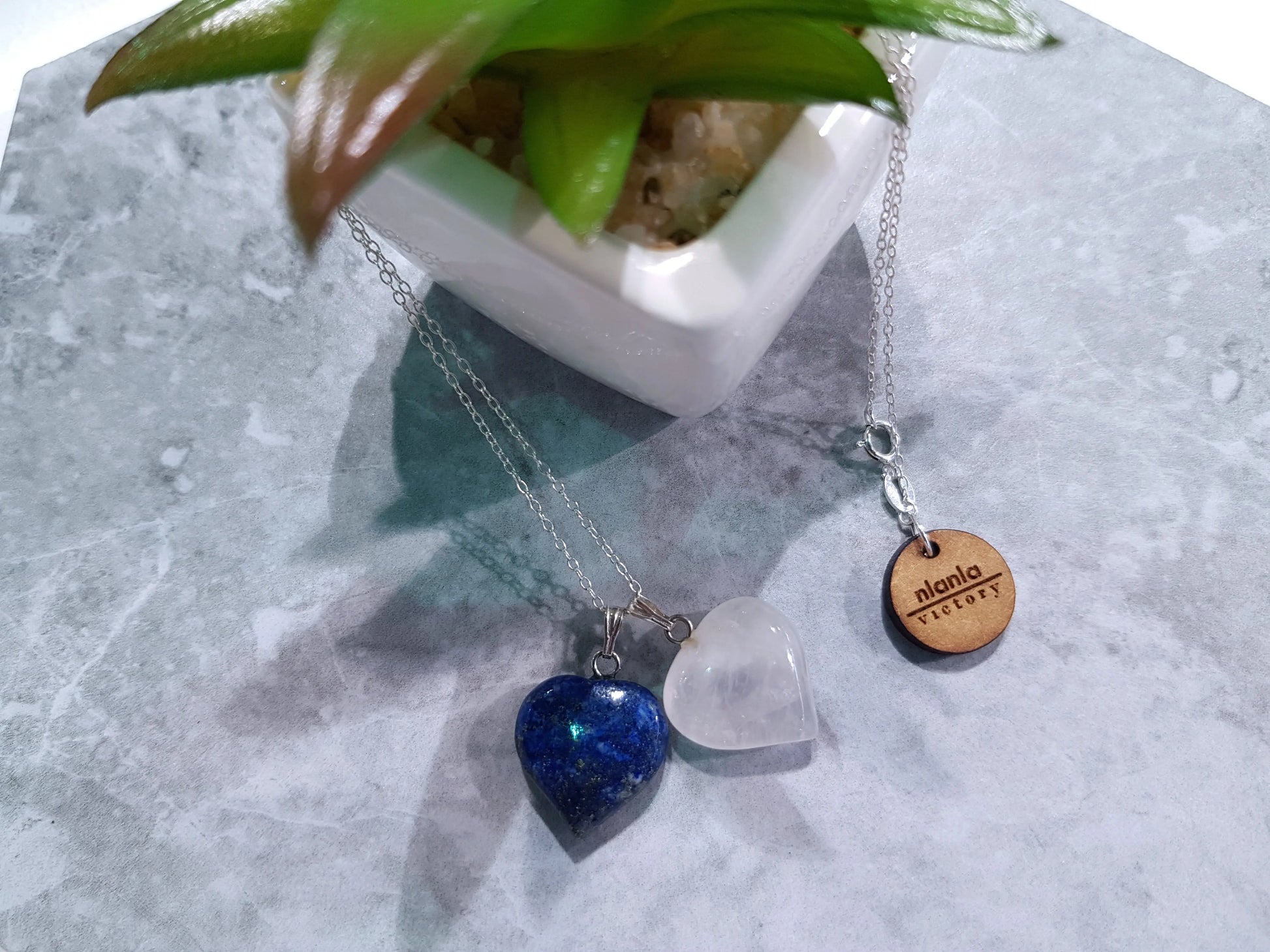 Lapis Lazuli and Rose Quartz Hearts Necklace - Memoriex