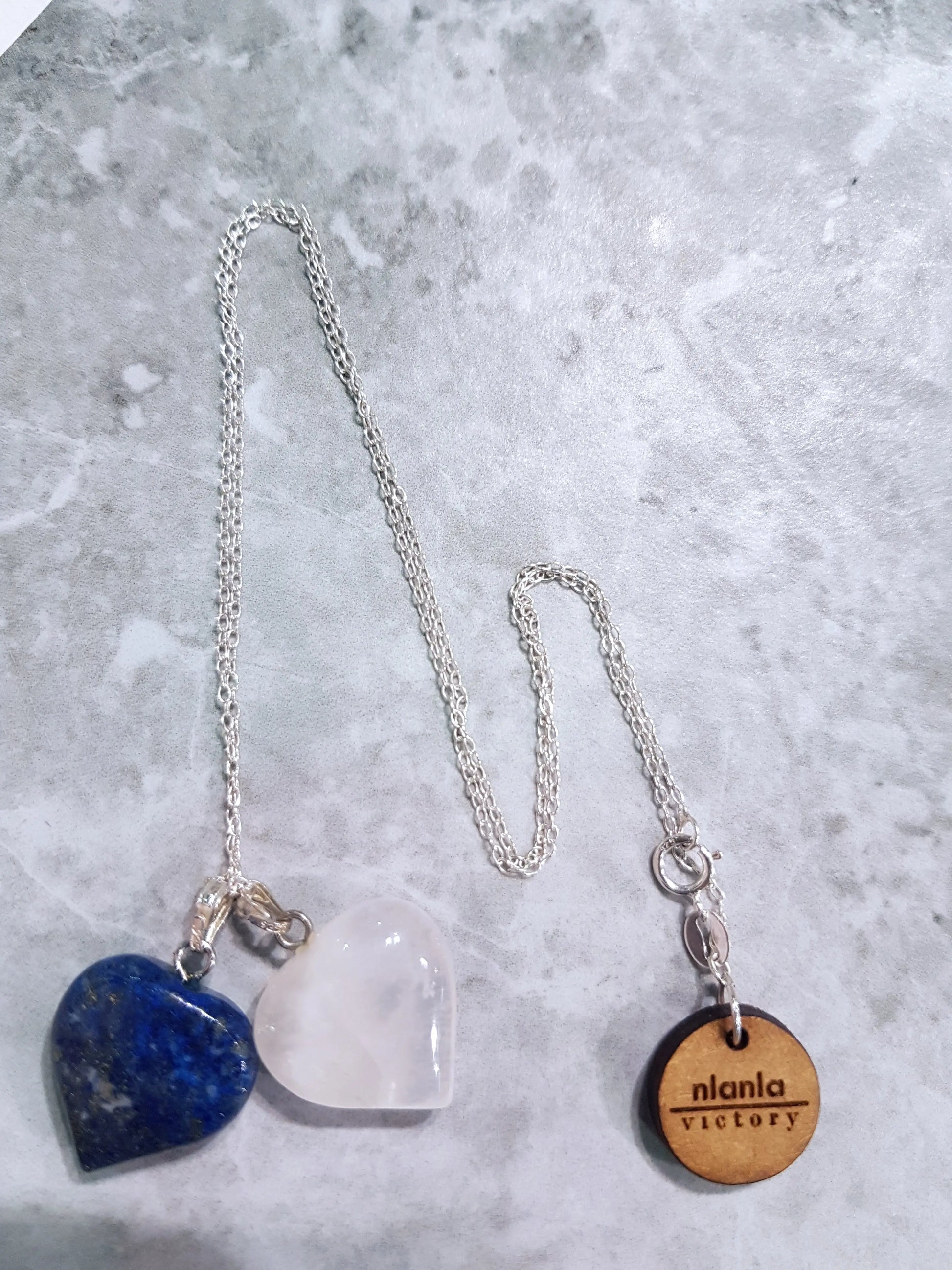 Lapis Lazuli and Rose Quartz Hearts Necklace - Memoriex