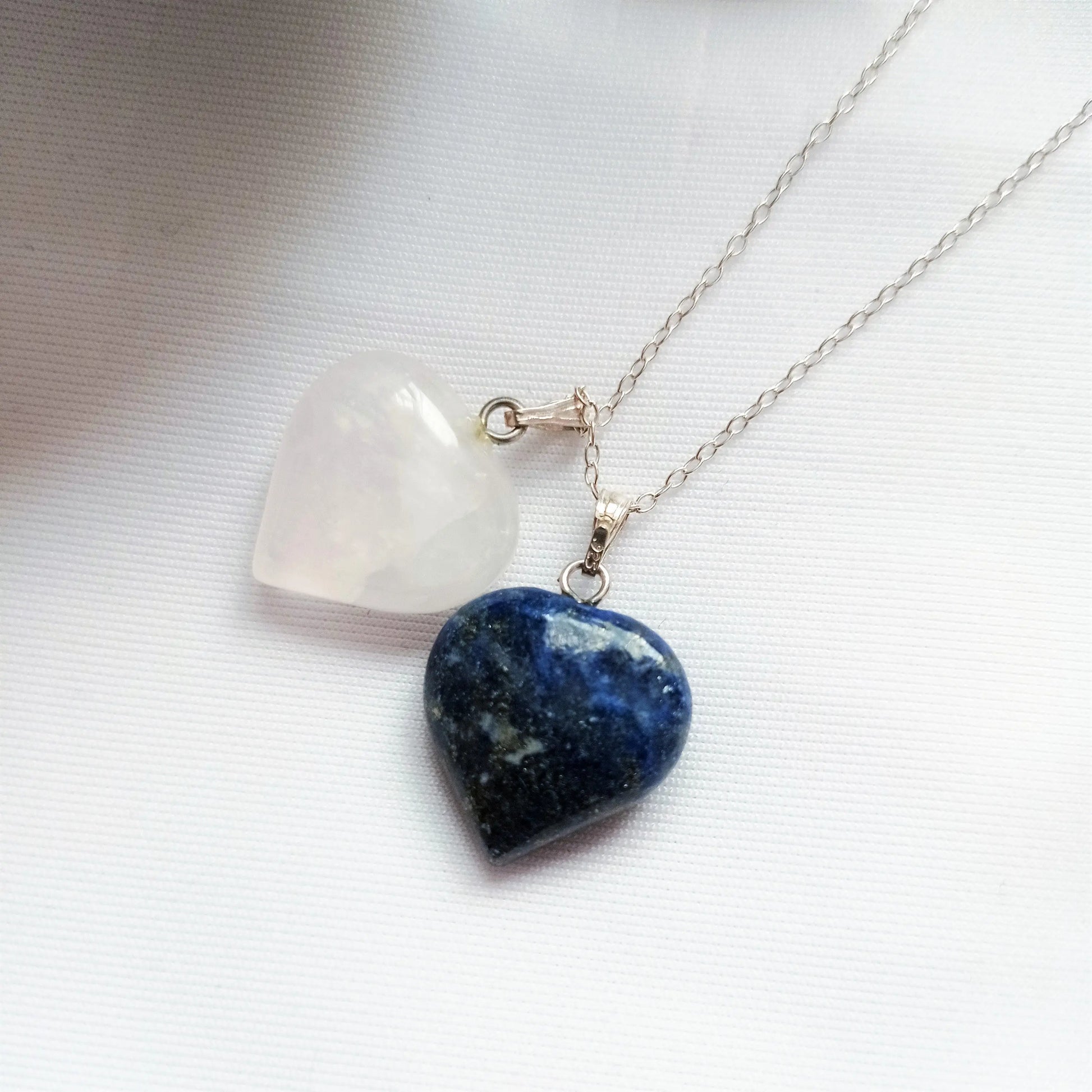 Lapis Lazuli and Rose Quartz Hearts Necklace - Memoriex