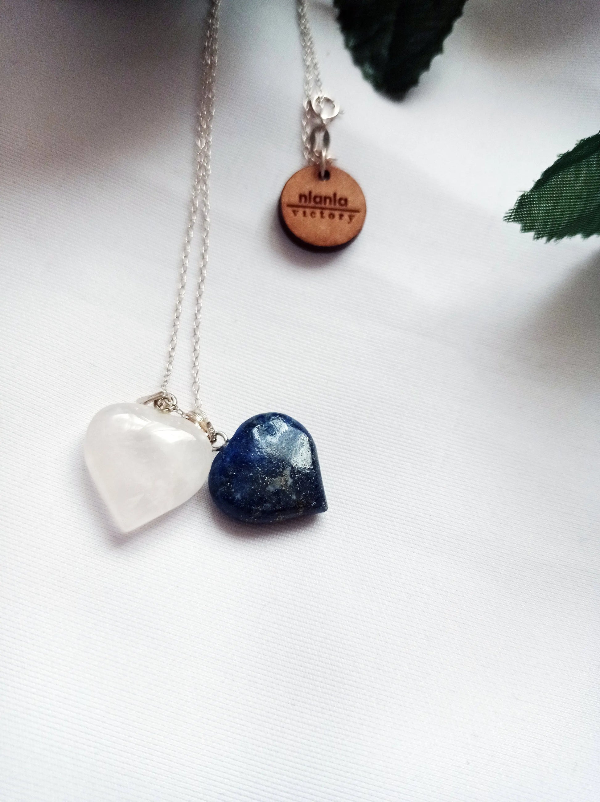 Lapis Lazuli and Rose Quartz Hearts Necklace - Memoriex