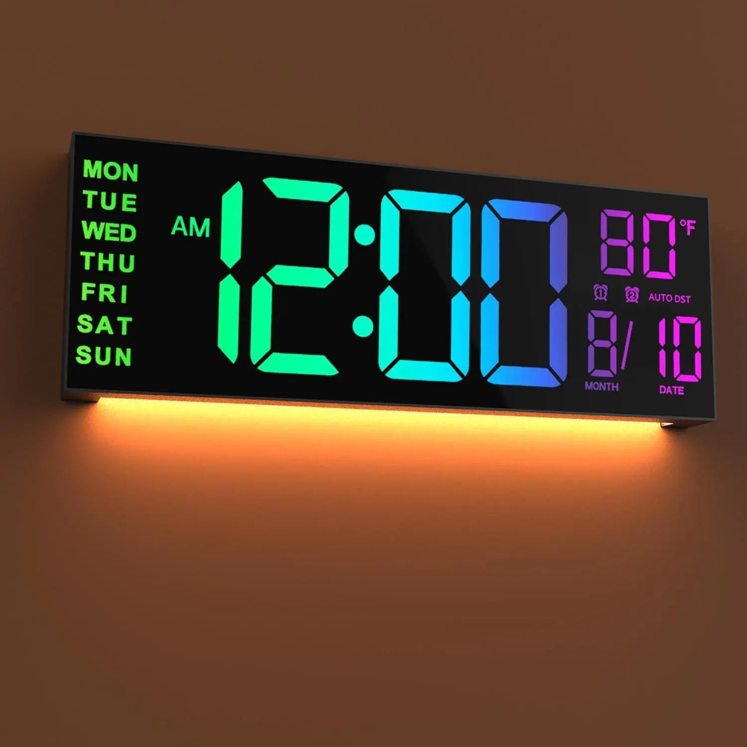 Large Digital Wall Clock with Remote Control Big LED/Dual Alarm/8 RGB Colors Digital Alarm Clock Electronic Watch - Memoriex 