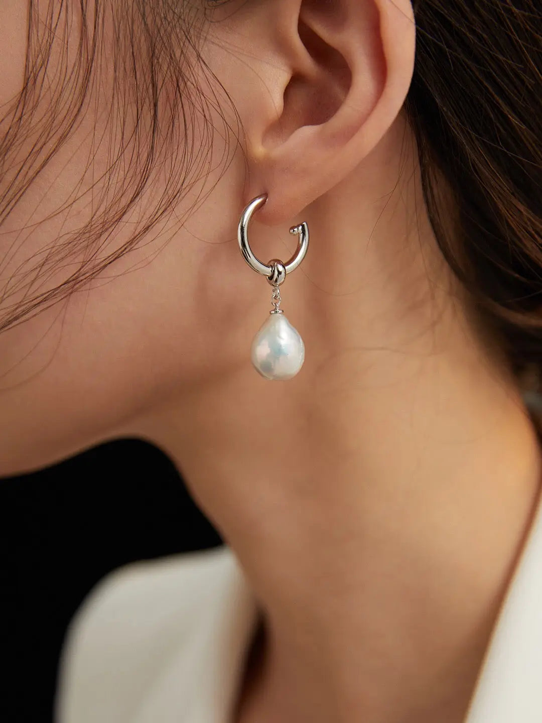 Large Pearl Drop Hoop Earrings - Memoriex