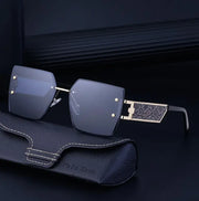 Large frame square frame sunglasses women trend frameless trimming wide temples sunglasses - Memoriex 