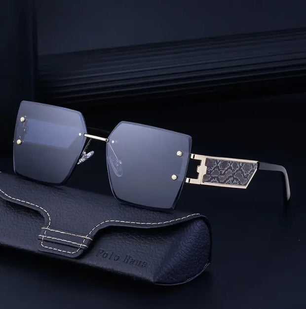 Large frame square frame sunglasses women trend frameless trimming wide temples sunglasses - Memoriex 