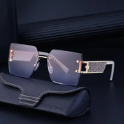 Large frame square frame sunglasses women trend frameless trimming wide temples sunglasses - Memoriex 