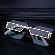 Large frame square frame sunglasses women trend frameless trimming wide temples sunglasses - Memoriex 