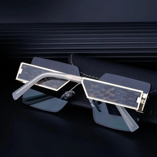 Large frame square frame sunglasses women trend frameless trimming wide temples sunglasses - Memoriex 