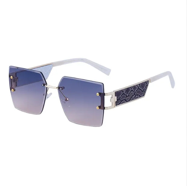 Large frame square frame sunglasses women trend frameless trimming wide temples sunglasses - Memoriex 