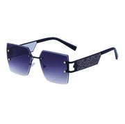 Large frame square frame sunglasses women trend frameless trimming wide temples sunglasses - Memoriex 