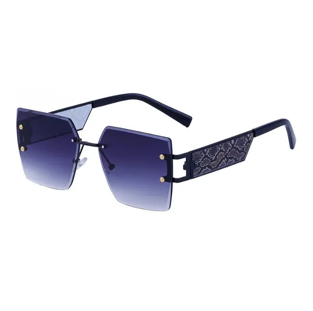 Large frame square frame sunglasses women trend frameless trimming wide temples sunglasses - Memoriex 