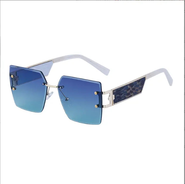 Large frame square frame sunglasses women trend frameless trimming wide temples sunglasses - Memoriex 