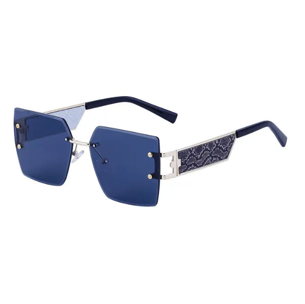 Large frame square frame sunglasses women trend frameless trimming wide temples sunglasses - Memoriex 