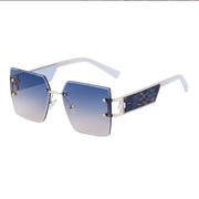 Large frame square frame sunglasses women trend frameless trimming wide temples sunglasses - Memoriex 