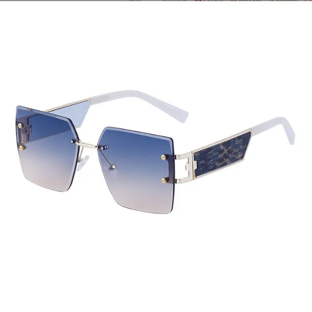 Large frame square frame sunglasses women trend frameless trimming wide temples sunglasses - Memoriex 