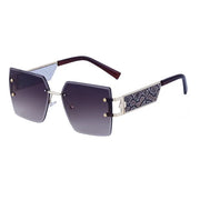 Large frame square frame sunglasses women trend frameless trimming wide temples sunglasses - Memoriex 