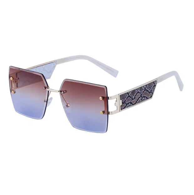 Large frame square frame sunglasses women trend frameless trimming wide temples sunglasses - Memoriex 