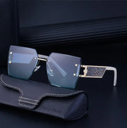 Large frame square frame sunglasses women trend frameless trimming wide temples sunglasses - Memoriex 