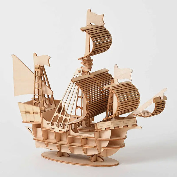 Laser Cutting DIY Sailing Ship Train Airplane Toys 3D Wooden Puzzle Toy Assembly Model Kits Desk Decoration for Children Kids - Memoriex 