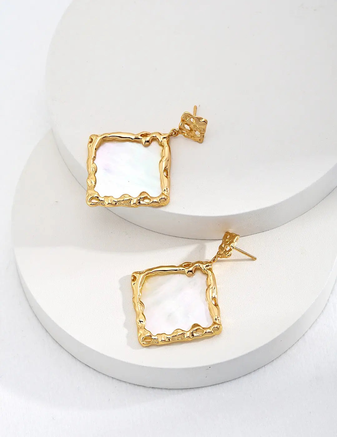 Lava Shaped Square Mother Of Pearl Earrings-0