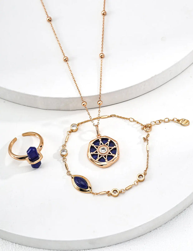 Leaf-Shaped Lapis Lazuli Zircon Bracelet-2