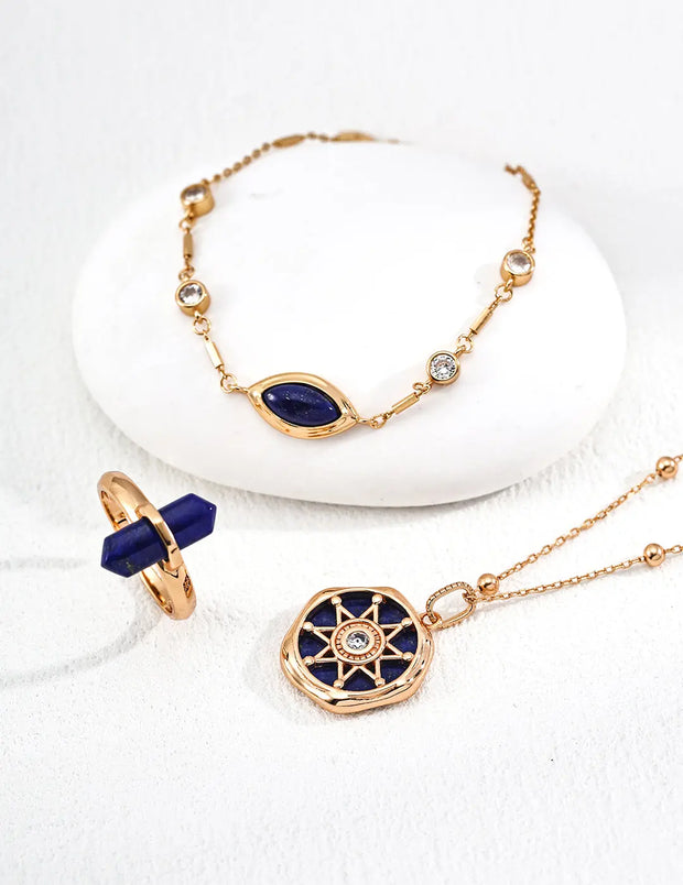 Leaf-Shaped Lapis Lazuli Zircon Bracelet-3