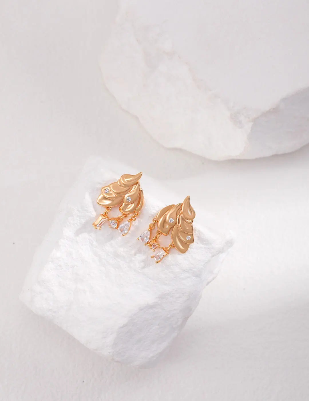 Leaf Style Zircon Drop Earrings-2