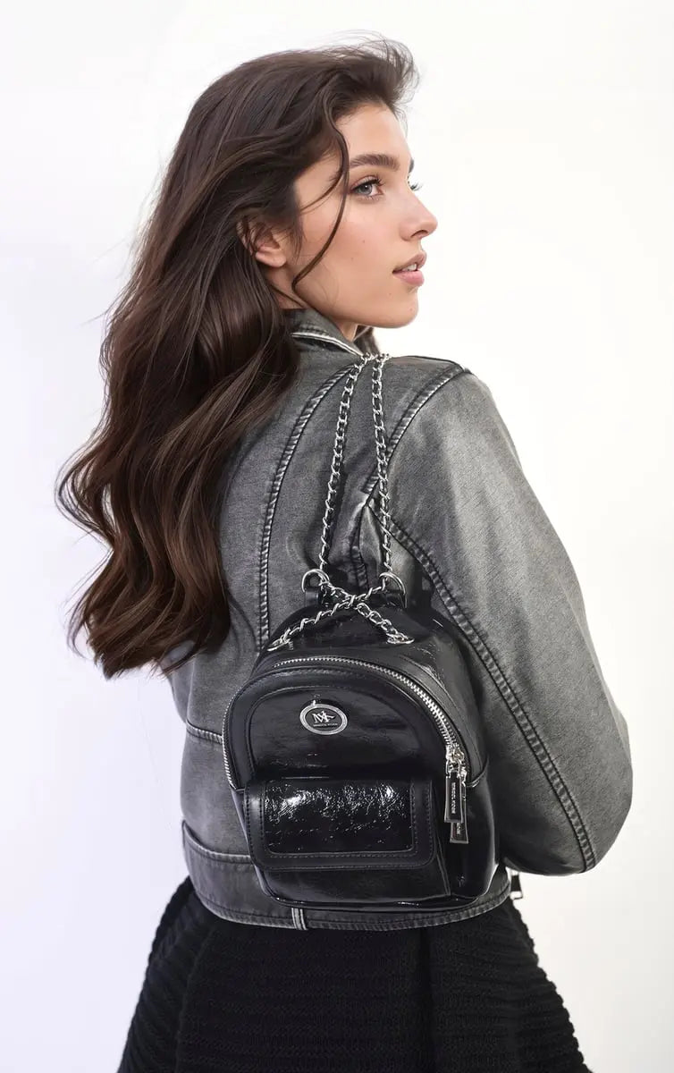 Leather Mini Backpack with Chain Strap - Memoriex 